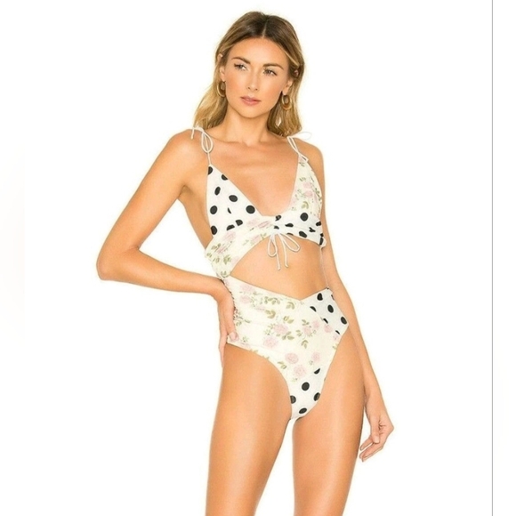 For Love and Lemon Creme Rose Neopolitan Polka Dot One Piece Swimsuit Medium$215 - Picture 1 of 16